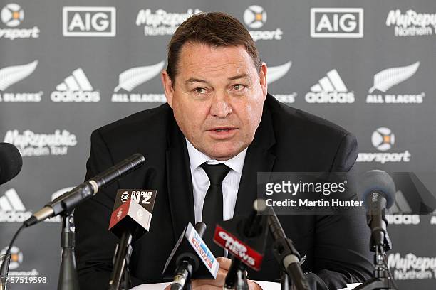 All Blacks coach Steve Hansen announces the All Blacks squad for the MyRepublic Northern Tour to the US, England, Scotland and Wales on October 20,...