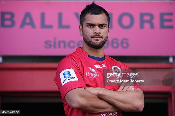 Karmichael Hunt poses for a photograph during a Queensland Reds Super Rugby media opportunity at Ballymore Stadium on October 20, 2014 in Brisbane,...