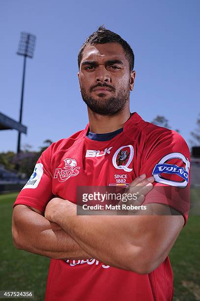 Karmichael Hunt poses for a photograph during a Queensland Reds Super Rugby media opportunity at Ballymore Stadium on October 20, 2014 in Brisbane,...