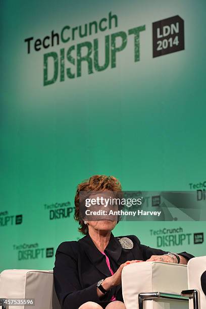 Neelie Kroes, Vice President of the European Commission on stage during the 2014 TechCrunch Disrupt Europe/London at The Old Billingsgate on October...