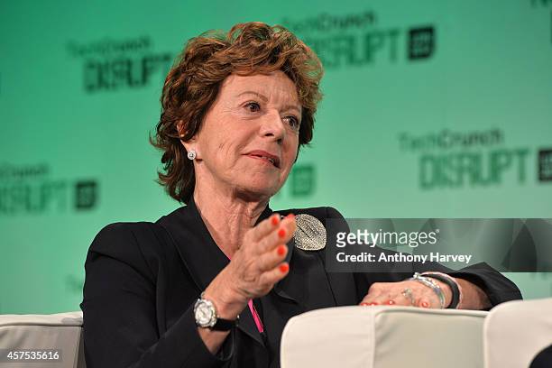 Neelie Kroes, Vice President of the European Commission on stage during the 2014 TechCrunch Disrupt Europe/London at The Old Billingsgate on October...