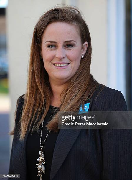 Prospective Conservative party candidates Kelly Tolhurst stands outside campaign headquarters on October 20, 2014 in Rochester, England. An open...