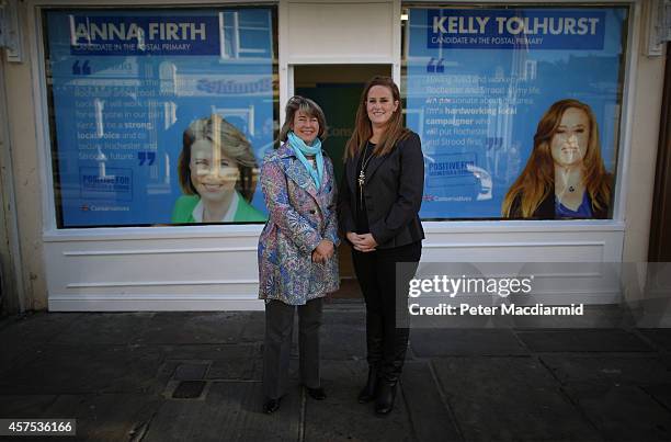 Prospective Conservative party candidates Anna Firth and Kelly Tolhurst stand outside campaign headquarters on October 20, 2014 in Rochester,...