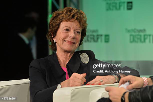 Neelie Kroes, Vice President of the European Commission on stage during the 2014 TechCrunch Disrupt Europe/London at The Old Billingsgate on October...