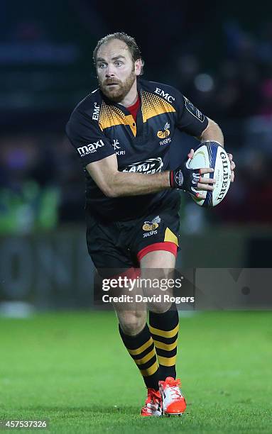 Andy Goode of Wasps runs with the ball during the European Rugby Champions Cup match between Leinster and Wasps at the RDS Arena on October 19, 2014...