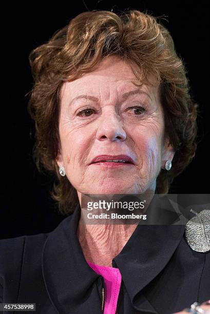 Neelie Kroes, member of the European Commission in charge of the development of online markets, speaks during a panel session at the Disrupt Europe...