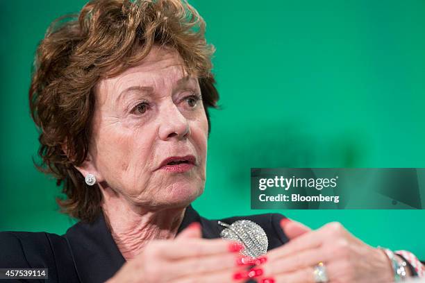 Neelie Kroes, member of the European Commission in charge of the development of online markets, speaks during a panel session at the Disrupt Europe...