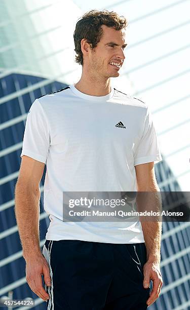 Andy Murray of Great Britain poses during day one of the ATP 500 World Tour Valencia Open tennis tournament at the Ciudad de las Artes y las Ciencias...