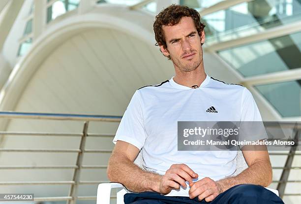 Andy Murray of Great Britain during an interview on day one of the ATP 500 World Tour Valencia Open tennis tournament at the Ciudad de las Artes y...
