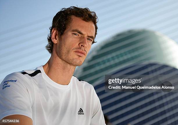 Andy Murray of Great Britain poses during day one of the ATP 500 World Tour Valencia Open tennis tournament at the Ciudad de las Artes y las Ciencias...