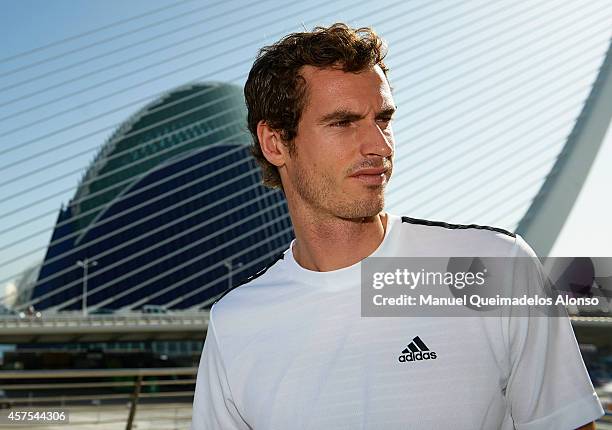 Andy Murray of Great Britain poses during day one of the ATP 500 World Tour Valencia Open tennis tournament at the Ciudad de las Artes y las Ciencias...