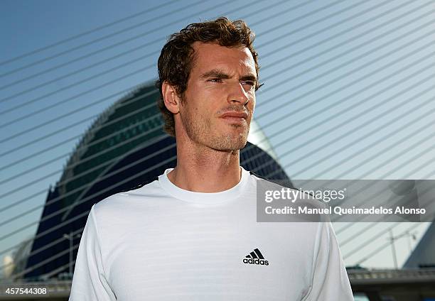 Andy Murray of Great Britain poses during day one of the ATP 500 World Tour Valencia Open tennis tournament at the Ciudad de las Artes y las Ciencias...