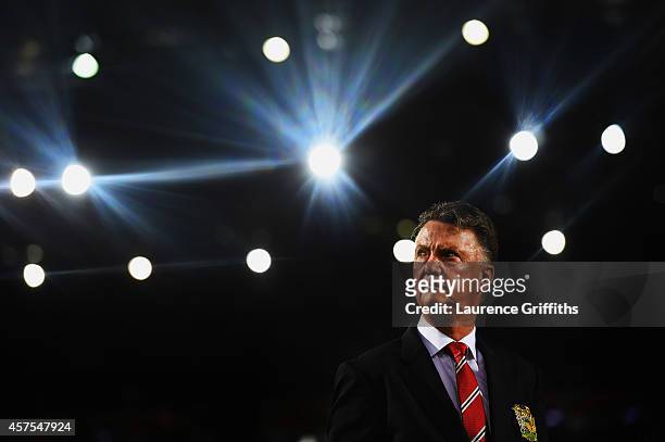Louis van Gaal manager of Manchester United looks on prior to the Barclays Premier League match between West Bromwich Albion and Manchester United at...