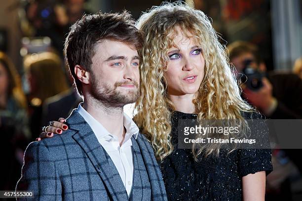 Daniel Radcliffe and Juno Temple attends the UK Premiere of "Horns" at Odeon West End on October 20, 2014 in London, England.