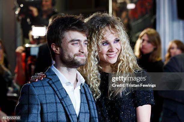 Daniel Radcliffe and Juno Temple attends the UK Premiere of "Horns" at Odeon West End on October 20, 2014 in London, England.