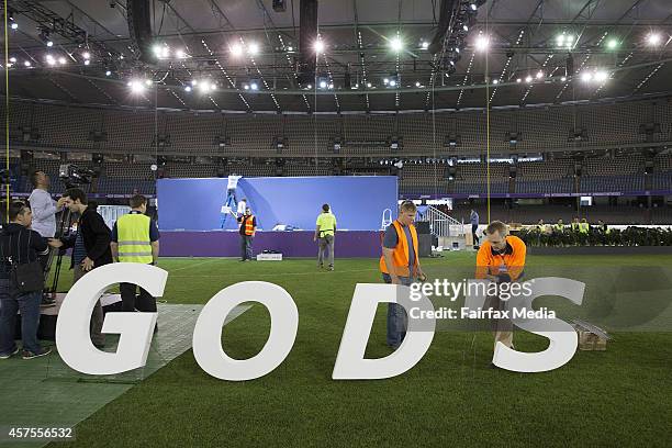 Team of 5000 volunteers helps to prepare Etihad Stadium in Melbourne for the International Convention of Jehovahs Witnesses, October 16, 2014. The...