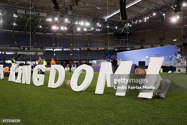 Team of 5000 volunteers helps to prepare Etihad Stadium in Melbourne for the International Convention of Jehovahs Witnesses, October 16, 2014. The...