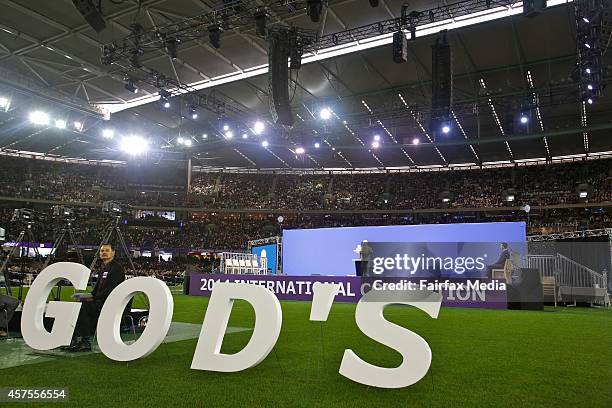 Team of 5000 volunteers helps to prepare Etihad Stadium in Melbourne for the International Convention of Jehovahs Witnesses, October 16, 2014. The...