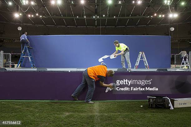 Team of 5000 volunteers helps to prepare Etihad Stadium in Melbourne for the International Convention of Jehovahs Witnesses, October 16, 2014. The...