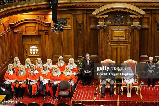 Governor-General Sir Jerry Mateparae, Lady Janine Mateparae and the New Zealand High Court Judiciary look on during the 51st Parliament's State...