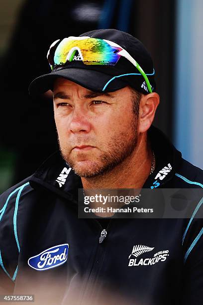 New Zealand batting coach Craig McMillan looks on during the One Day International match between New Zealand and South Africa at Bay Oval on October...