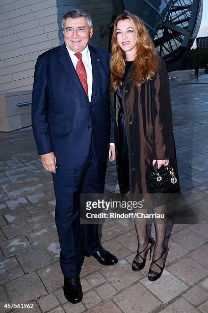 Jean-Louis Beffa and Arabelle Reille Mahdavi attend the Foundation Louis Vuitton Opening at Foundation Louis Vuitton on October 20, 2014 in...