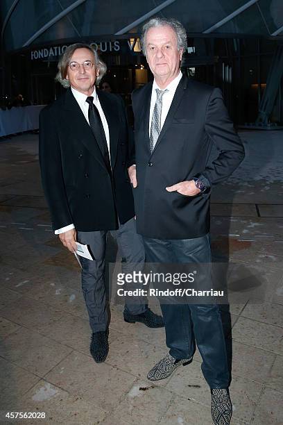 Pierre Passebon and Jacques Grange attend the Foundation Louis Vuitton Opening at Foundation Louis Vuitton on October 20, 2014 in...