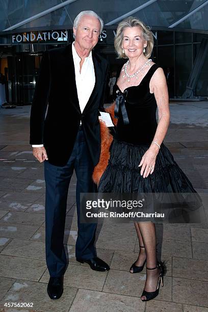 Hubert Vedrine and his wife attend the Foundation Louis Vuitton Opening at Foundation Louis Vuitton on October 20, 2014 in Boulogne-Billancourt,...