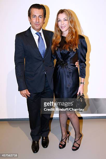 Cyril Karaoglan and Arabelle Reille Mahdavi attend the Foundation Louis Vuitton Opening at Foundation Louis Vuitton on October 20, 2014 in...