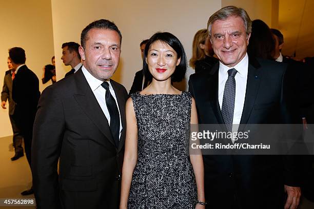 Olivier Widmeier Picasso, Fleur Pellerin and Sidney Toledano attend the Foundation Louis Vuitton Opening at Foundation Louis Vuitton on October 20,...