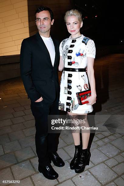 Nicolas Ghesquiere and Michelle Williams attend the Foundation Louis Vuitton Opening at Foundation Louis Vuitton on October 20, 2014 in...