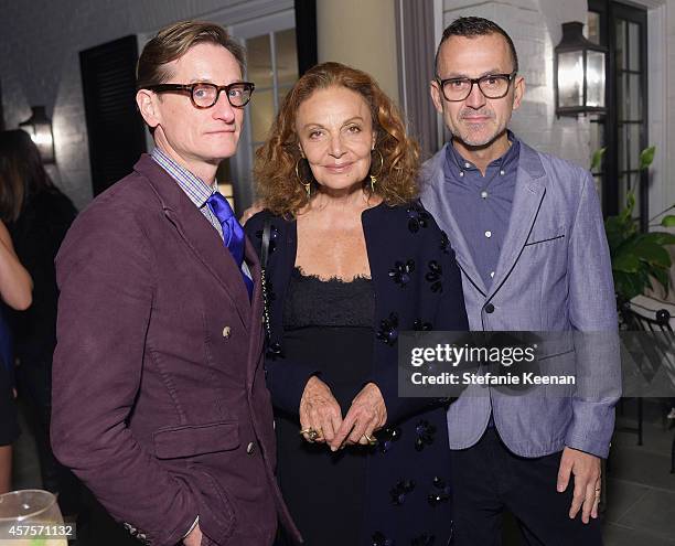Journalist Hamish Bowles, designer Diane Von Furstenberg and Chief Executive Officer of the Council of Fashion Designers of America Steven Kolb...