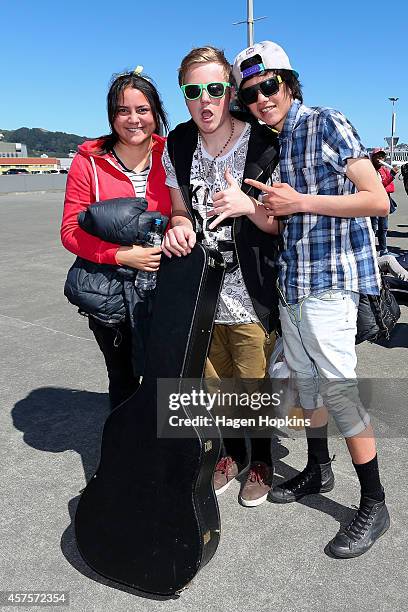Competitors pose while queueing to audition for next seasons X-Factor at Westpac Stadium on October 21, 2014 in Wellington, New Zealand.