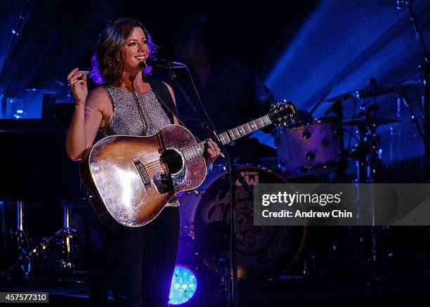 Sarah McLachlan performs on stage during her 'Shine On' Canadian Tour at The Orpheum Theatre on October 20, 2014 in Vancouver, Canada.