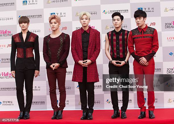 Pose for photographs during the 2014 Hallyu Dream Concert at Gyeongju Citizen Stadium on September 28, 2014 in Seoul, South Korea.