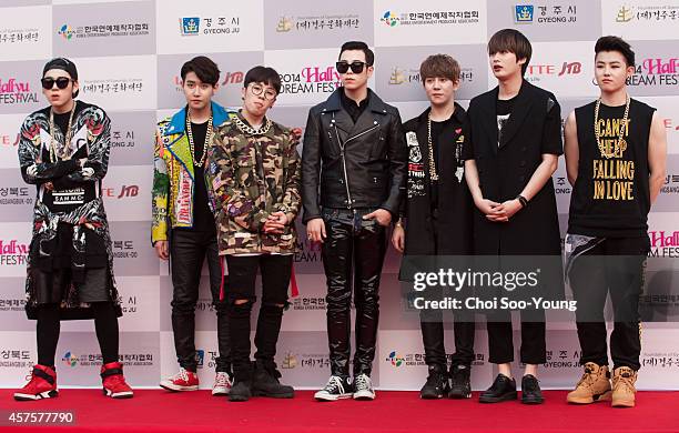 Block B pose for photographs during the 2014 Hallyu Dream Concert at Gyeongju Citizen Stadium on September 28, 2014 in Seoul, South Korea.