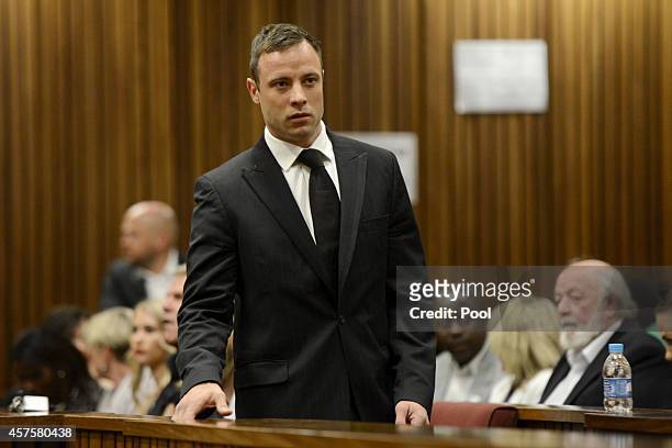 Oscar Pistorius arrives in the Pretoria High Court for sentencing in his murder trial on October 21 in Pretoria, South Africa. Judge Thokozile Masipa...