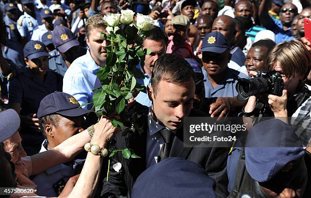 Oscar Pistorius arrives at the Pretoria High Court on October 21 in Pretoria, South Africa. Judge Thokozile Masipa will hand down her sentence today...