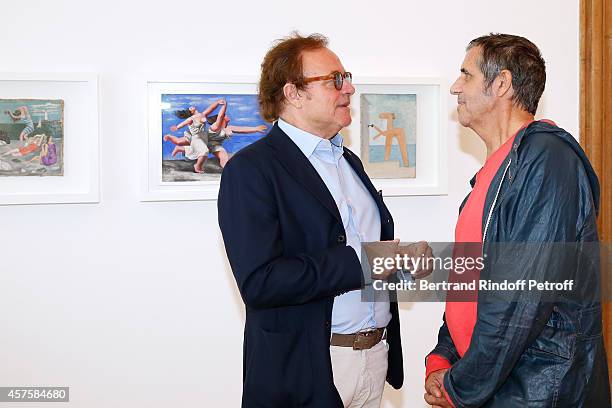 Journalist Guillaume Durand and singer Julien Clerc attend the 'Picasso National Museum - Paris' : Reopening party on October 19, 2014 in Paris,...