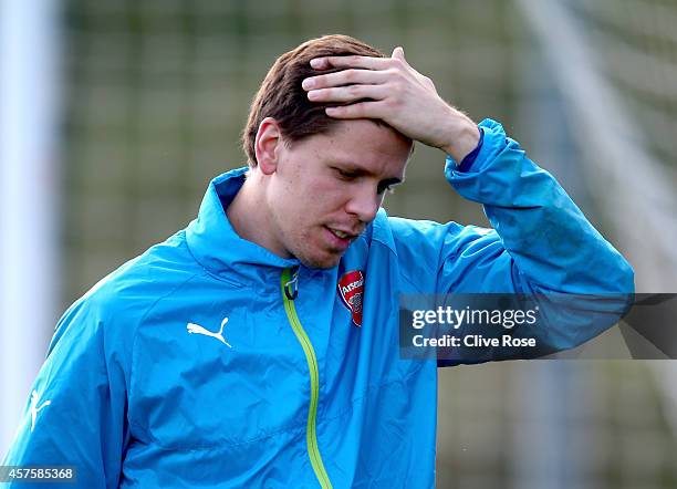 Wojciech Szczesny of Arsenal during a training session at London Colney on October 21, 2014 in St Albans, England.