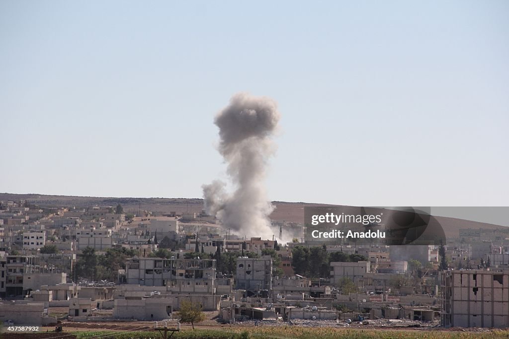 Smoke rising in Kobani seen from Turkey's Sanliurfa