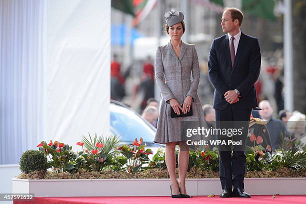 Britain's Catherine, Duchess of Cambridge and Prince William, Duke of Cambridge attend the ceremonial welcome ceremony for Singapore's President Tony...