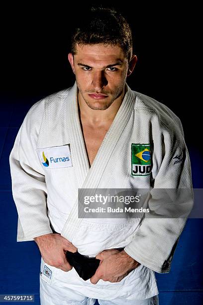 Brazilian judo athlete Victor Penalber poses for a photo during a portrait session at Team Brasil Training Center, located in the Maria Lenk Aquatic...