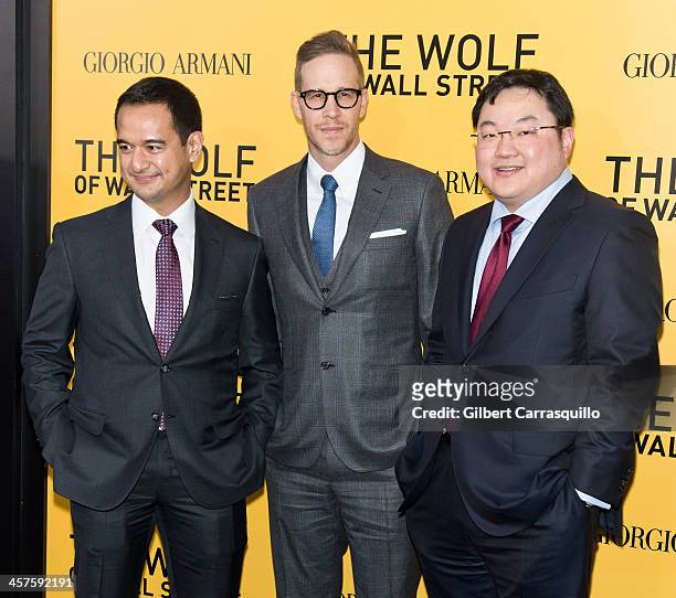 Producers Riza Aziz, Joey McFarland and Joe Low attend the "The Wolf Of Wall Street" premiere at Ziegfeld Theater on December 17, 2013 in New York...