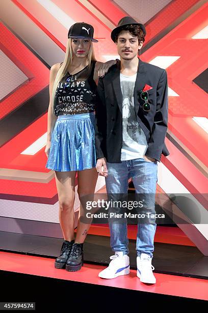 Francesca Monte and Pietro Iossa, attend the X Factor Photocall on October 21, 2014 in Milan, Italy.