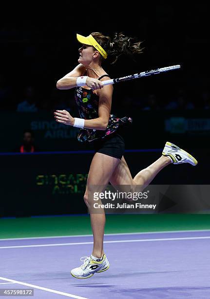 Agnieszka Radwanska of Poland in action in her match against Petra Kvitova of Czech Republic during day two of the BNP Paribas WTA Finals tennis at...