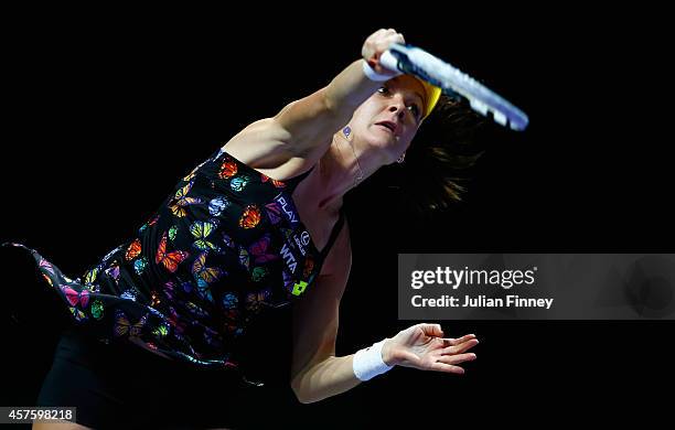 Agnieszka Radwanska of Poland in action in her match against Petra Kvitova of Czech Republic during day two of the BNP Paribas WTA Finals tennis at...