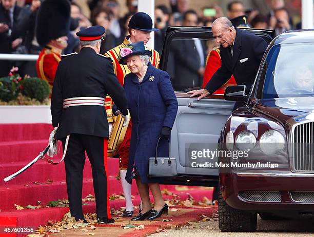 Sir David Brewer, Lord-Lieutenant of Greater London greets Queen Elizabeth II and Prince Philip, Duke of Edinburgh as they attend the ceremonial...
