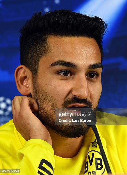 Ilkay Guendogan is seen during a Borussia Dortmund press conference ahead of their Champions League match against Galatasaray AS at Ali Sami Yen Spor...