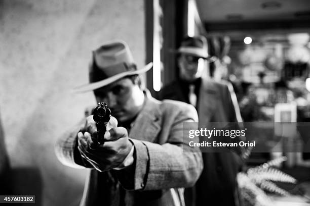 Actor Michael Pena poses behind the scenes for the movie Gangster Squad, Downtown Los Angeles, California 2012.